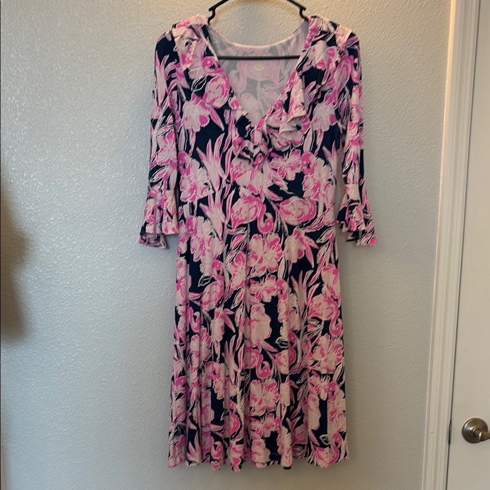 Lilly Pulitzer Pink Sundress with Bell Sleeves and V-Neck